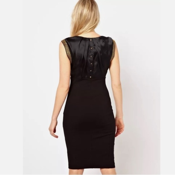 Ted Baker Silk Mini Dress Gold Studded Button Back Sz 3 (6-8 US) Black - Picture 4 of 12